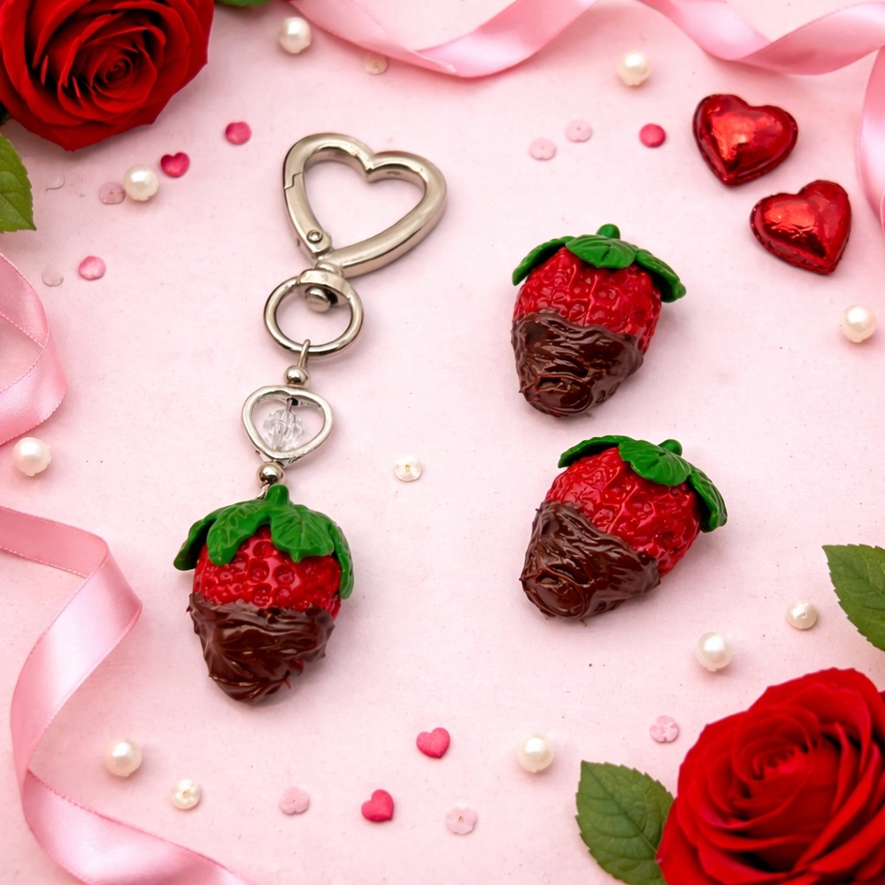 Chocolate Covered Strawberry Magnets or Keychain Bag Clip – Valentine's Day Gift